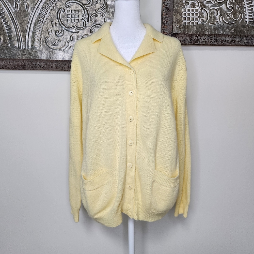 Vintage Allison Daley Butter Yellow Button-up Cardigan Sweater Large Grandmacore